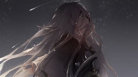 Wallpaper Anime Girl Crying Profile View Sad Expression Falling Star