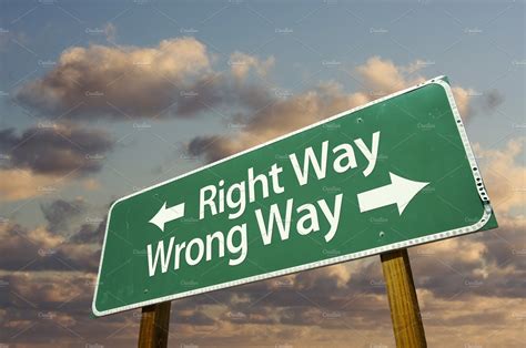 Right And Wrong Way Green Road Sign Stock Photo Containing Abstract And