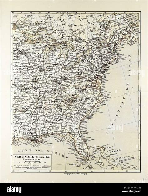 Map Of The Eastern Part Of The United States Of America 1899 Stock