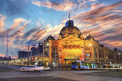 Download Tram Street Building Dusk City Australia Man Made Melbourne Hd