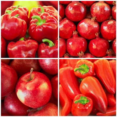 Red Fruit And Vegetables In The Collage Stock Photo Colourbox