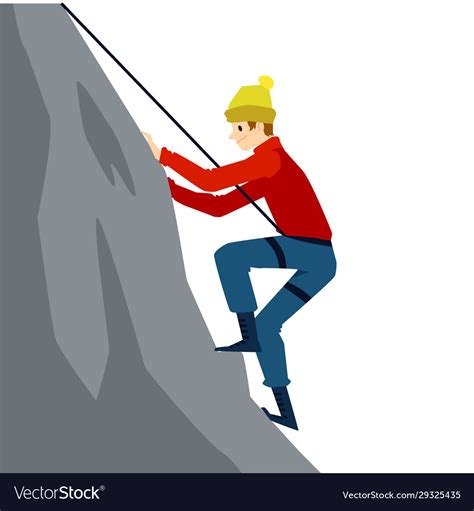 Cartoon Man Climbing A Mountain With Safety Vector Image