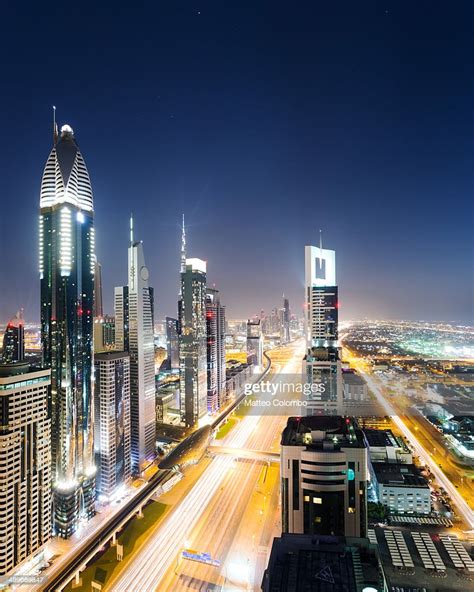 Dubai Skyline At Night High Res Stock Photo Getty Images