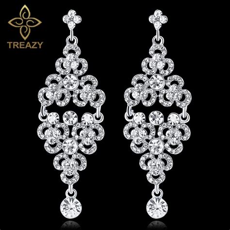 Treazy Luxury Crystal Dangle Drop Earrings For Women Silver Color