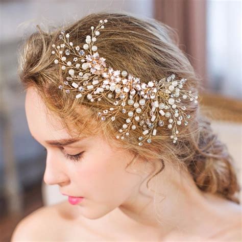 beautiful floral wedding tiara sparkling silver plated crystal pearl bridal hair combs hairpin