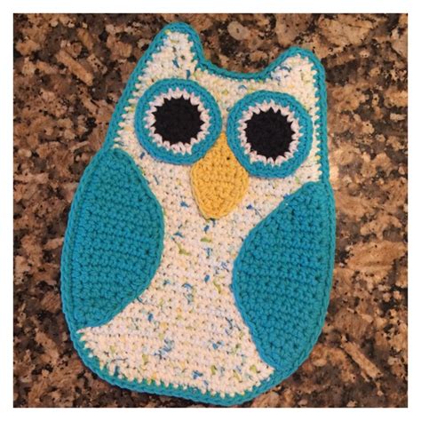 Crochet Owl Potholder Blue Owl Potholder Owl Trivet Owl Etsy Crochet Owl Pot Holders Etsy