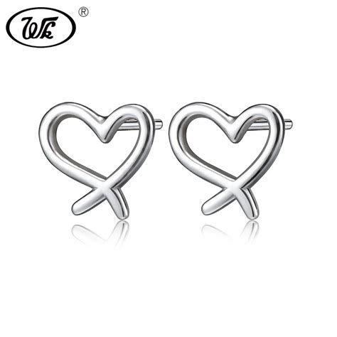 Wk Cute Korean Heart Earrings 925 Sterling Silver Sweet Love Earings For Girls Women Jewelry