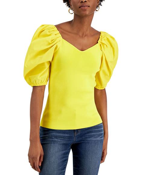 Inc International Concepts Puff Sleeve Knit Top Created For Macys