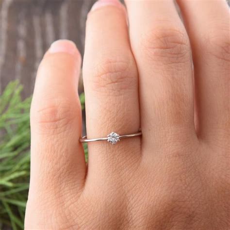14k white gold minimalist diamond engagement ring dainty etsy white gold promise ring small