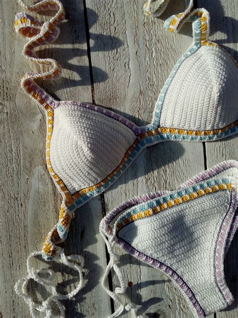 crochet bikini set milky white kiini bikini crochet swimwear etsy