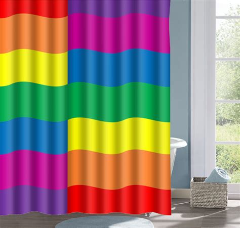 Wavy Rainbow Shower Curtain Rainbow Striped Bath Curtain Etsy