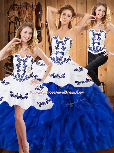 Sleeveless Floor Length Embroidery And Ruffles Lace Up 15th Birthday