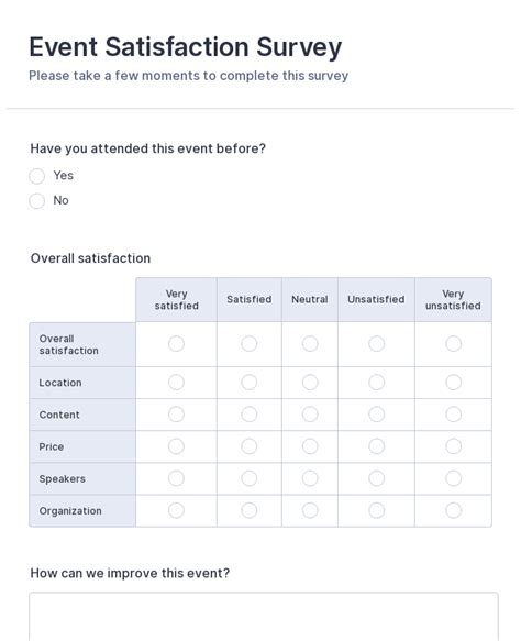 Event Satisfaction Survey Template