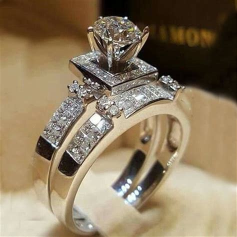 Chic Women White Sapphire Silver Ring Set Wedding Bridal Jewelry