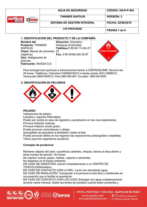 Presencia de invesa en colombia. HS-THINNER