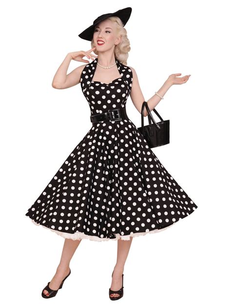Collectif 50s Style Flared Dress Black Polkadot Ph