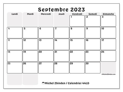 Calendriers Septembre 2023 Michel Zbinden Fr