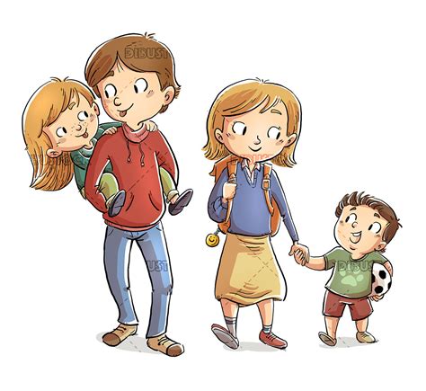 Cuatro Hermanos Caminando A La Escuela Dibustock Dibujos E Ilustraciones Infantiles Para Cuentos