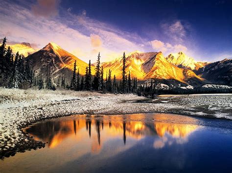 Canadian Rockies At Sunrise Forest Lakes Bonito Dawning Clouds