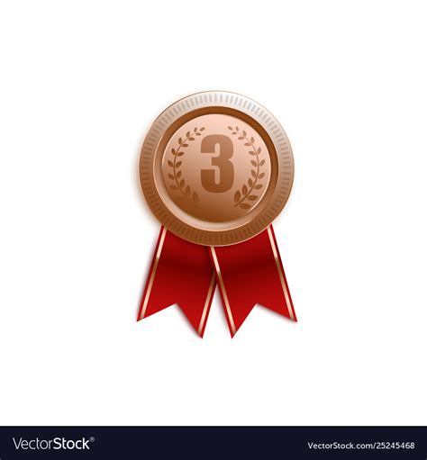 Award Badge For Third Place With Red Ribbon Vector Image