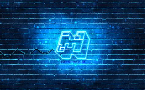 Download Wallpapers Minecraft Blue Logo 4k Blue Brickwall Minecraft