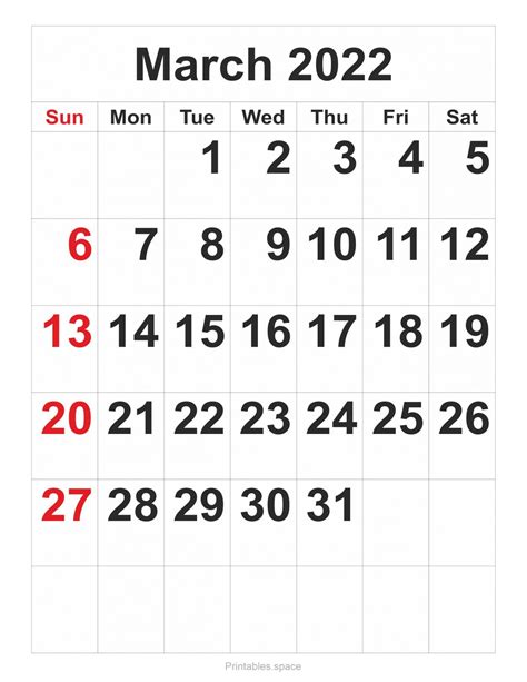 March 2022 Calendar Free Printables