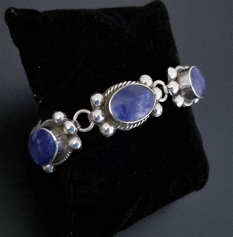 Vintage Lapis Bracelet Sterling Silver Taxco Mexico Oval Blue Lapis