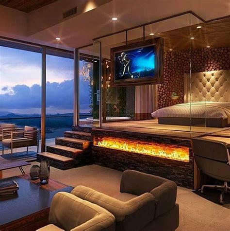 Un Dormitorio Moderno Con Terraza Y Chimenea Luxury Homes Dream