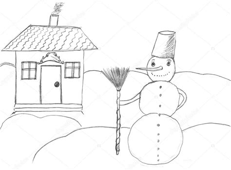 Christmas Snowman Near House Drawing — Stock Photo © Nadyaus 2449053