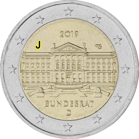 2 Euro Commemorative Coin Germany 2019 Bank Fresh Bundesrat Berlin J