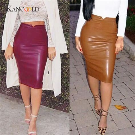 kancoold women s skirts girl women sexy skirts leather skirt high waist slim party pencil skirt