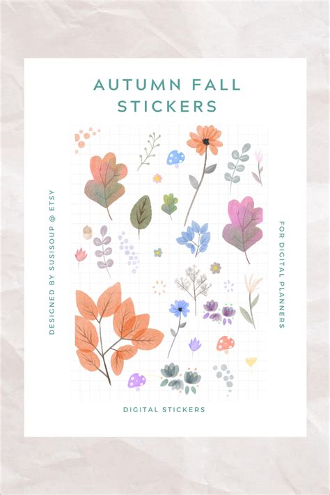 Autumn Digital Stickers Set Floral Fall Planner Stickers For