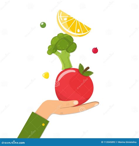 Healthy Diet Concept Natural Food On Female Hand Stock Vector