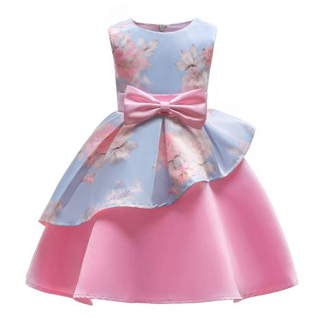 Bowknot Decorated Flower Print Sleeveless Zipper Back Princess Dress In