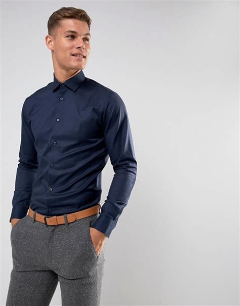 Selected Homme Slim Fit Easy Iron Smart Shirt In Navy Asos