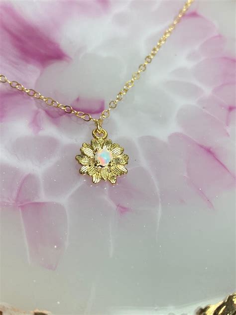 Opal Daisy Necklace K Gold Filled Chain Dainty Etsy