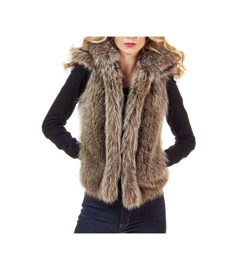 The Natural Raccoon Fur Vest With Collar For Women