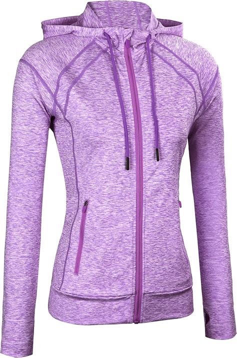 Fastorm Full Zip Workout Yoga Jacket With Thumb Holes Hooded Women Sweatshirt Active