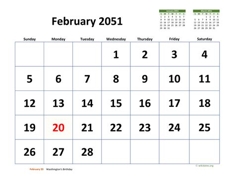 February 2051 Calendar With Extra Large Dates