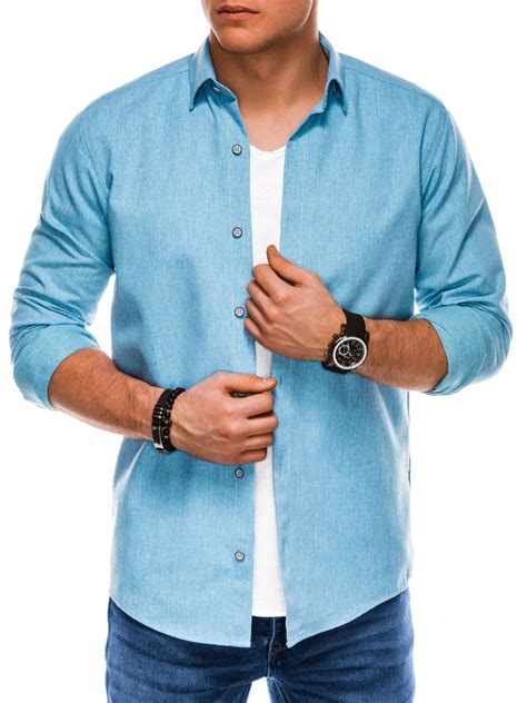 Mens Shirt With Long Sleeves K512 Light Blue Modone Wholesale