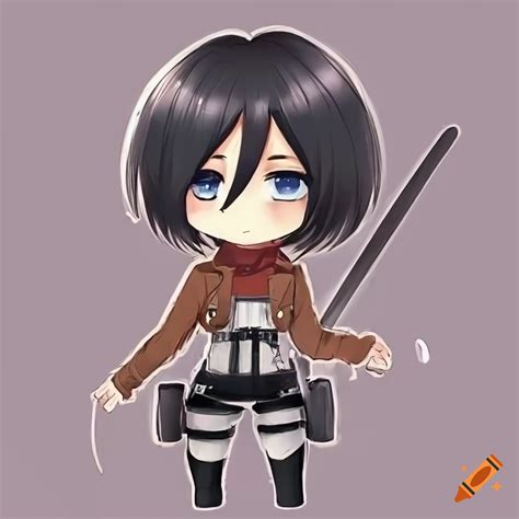 Mikasa Ackerman In Cute Chibi Anime Style