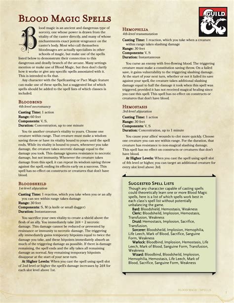 Blood Magic Spells Dungeon Masters Guild Dungeon Masters Guild