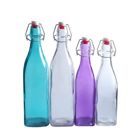 250/500/1000ml square colored swing top glass drinking bottle, High Quality swing top glass ...