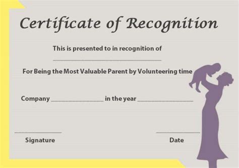 Certificate Of Recognition Template For Parents Certificate Of