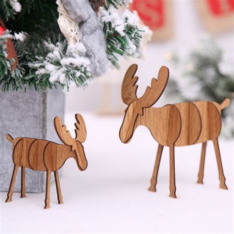 Diy Wooden Christmas Elk Deer Decorations Xmas Tree Hanging Decorative