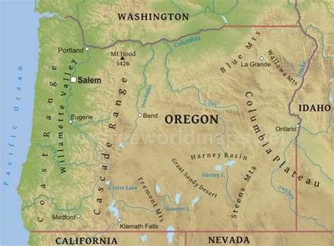 Physical Map Of Oregon Oregon Map Oregon Physical Map