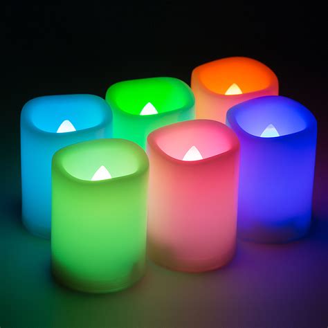 6x Led Flameless Color Changing Flickering Ivory Candles Battery