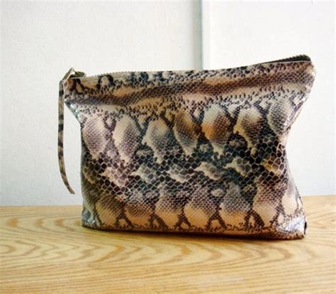 Leather Clutch Purse Oversized Snake Print Clutch Real Leather