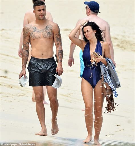 kyle walker shows off his tattooed torso as he unwinds in barbados with model girlfriend annie