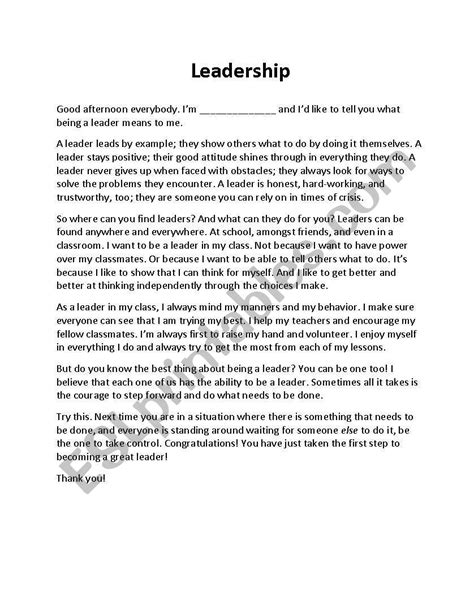 Leadership A Speech 2 Esl Worksheet By Alphanumeric